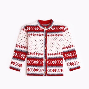 Cardigan pour enfant 100 % laine, cardigan avec ornement pour enfant Rouge