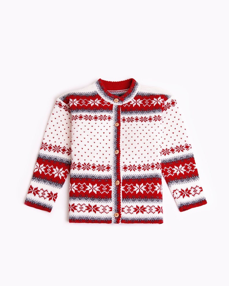 Cardigan pour enfant 100 % laine, cardigan avec ornement pour enfant Rouge