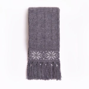 Wool Scarf With Arrans, Woolen Warm Scarf, White Winter Scarf Gray