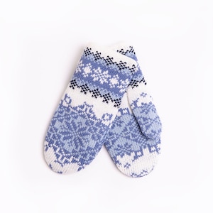 Jacquard Woolen Mittens, Christmas Mittens Light blue