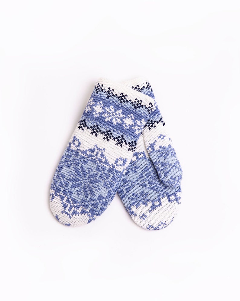 Jacquard Woolen Mittens, Christmas Mittens Light blue