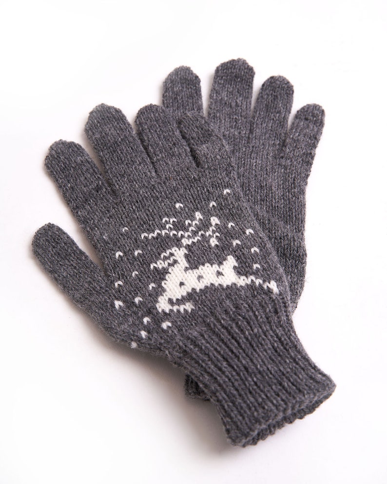 Wool Gloves With Reindeers, Christmas Gift, Unisex Winter Gloves image 5