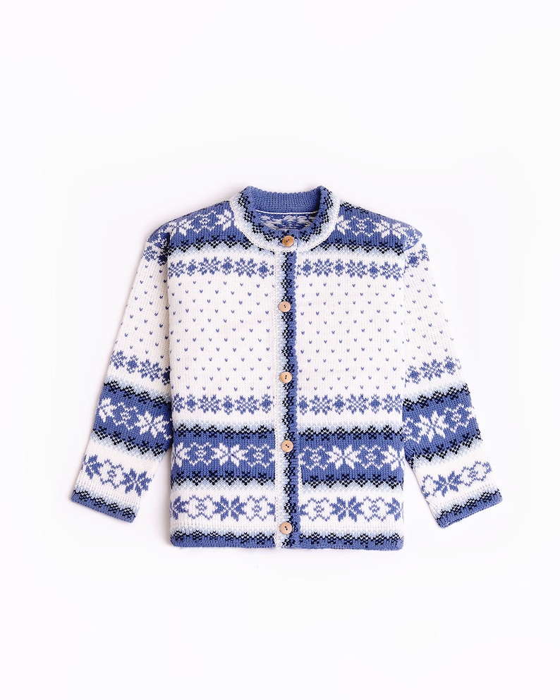 Cardigan pour enfant 100 % laine, cardigan avec ornement pour enfant Light blue