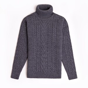 wool sweater for men, grey knitted sweater with turtleneck for men