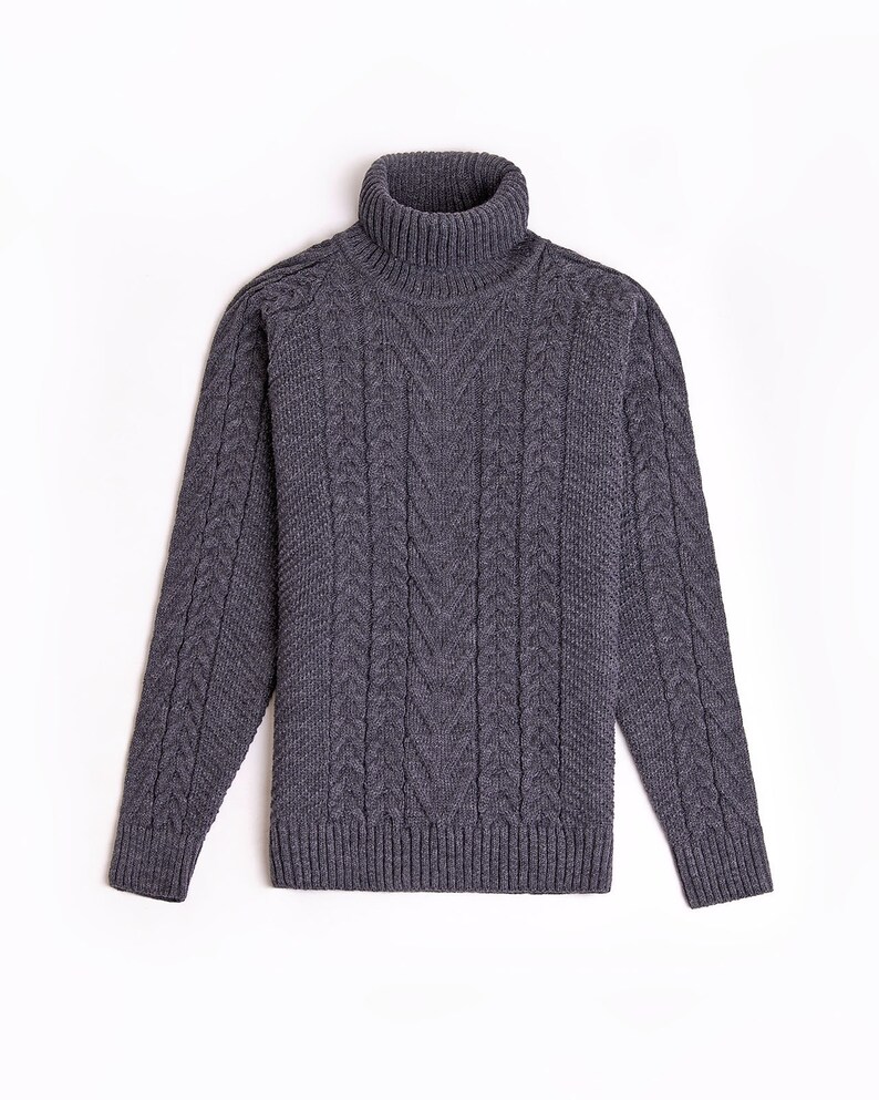 wool sweater for men, grey knitted sweater with turtleneck for men