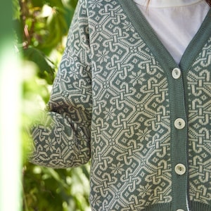 Knitted Cardigan For Women, Buttoned Cardigan Green
