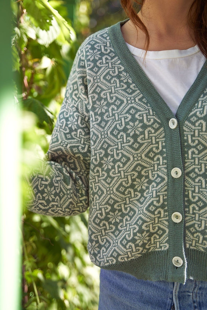 Knitted Cardigan For Women, Buttoned Cardigan Green