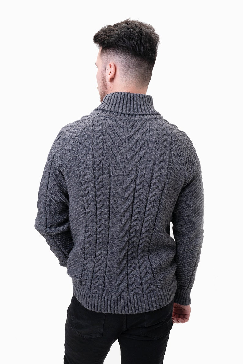 wool sweater for men, grey knitted sweater with turtleneck for men