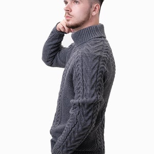 wool sweater for men, grey knitted sweater with turtleneck