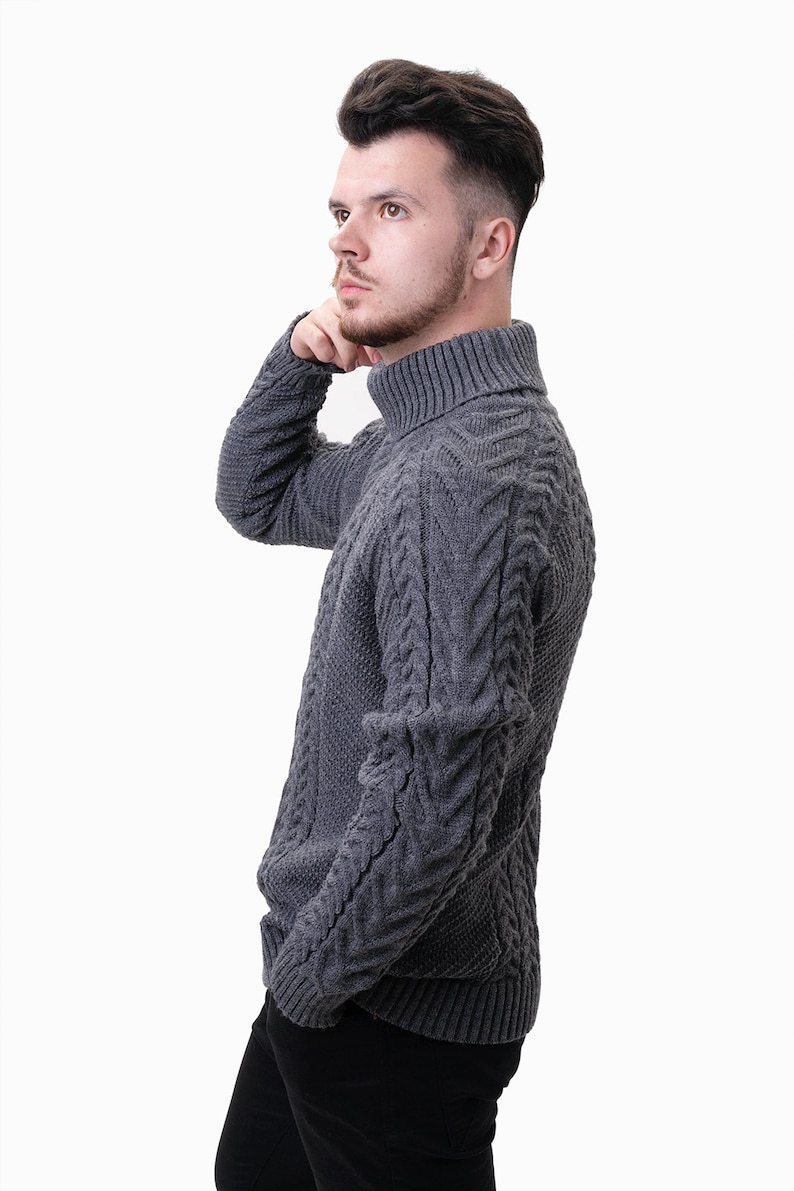 wool sweater for men, grey knitted sweater with turtleneck