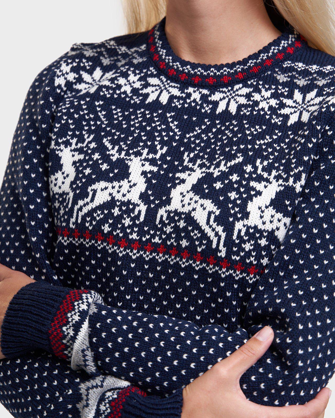 Maglione Di Natale Donna Con Renna E Fiocchi Di Neve, Morbido E Caldo, Manica Lunga Girocollo, Vestibilità Slim, Taglie S-XXL
