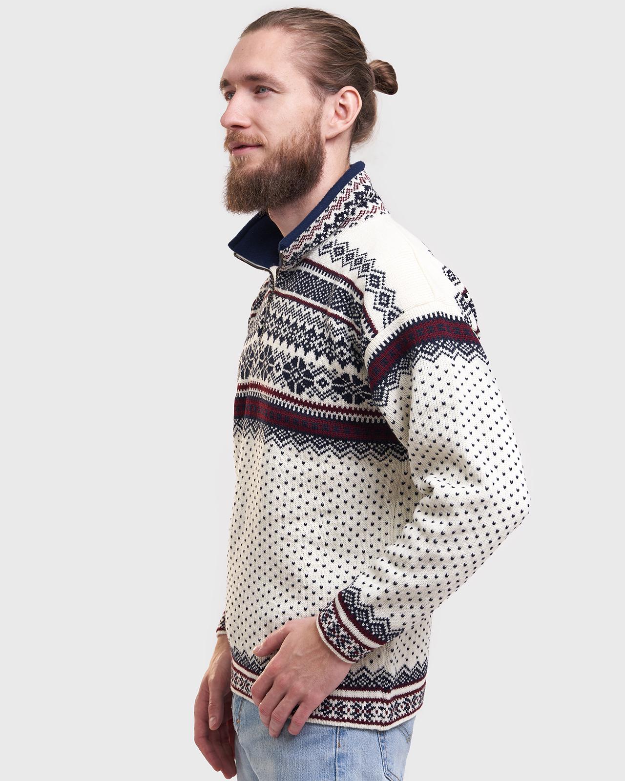 Nordic Men's Wool Sweater, Zipper Neck Sweater, Christmas