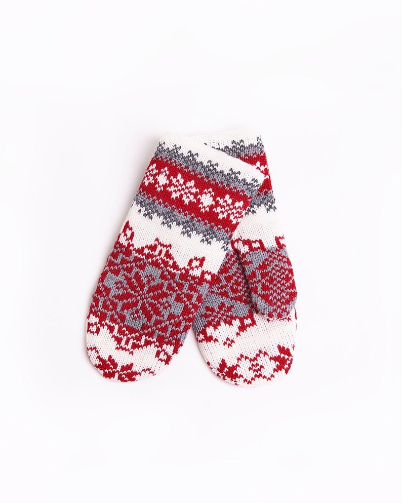 Jacquard Woolen Mittens, Christmas Mittens Red