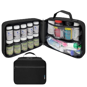 Large Padded Pill Bottle Organizer, Medicine Bag, Case for Medications, Vitamins, and Medical Supplies with Fixed Pockets