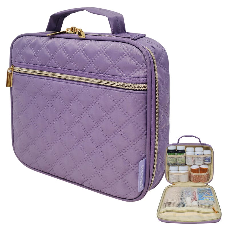 Purple home - Travel Medicine Organizer: Pill Bottle Storage Bag
