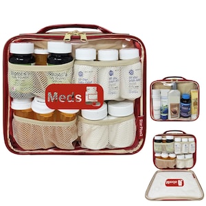 Bolsa organizadora grande de PVC transparente con 2 compartimentos para pastillas