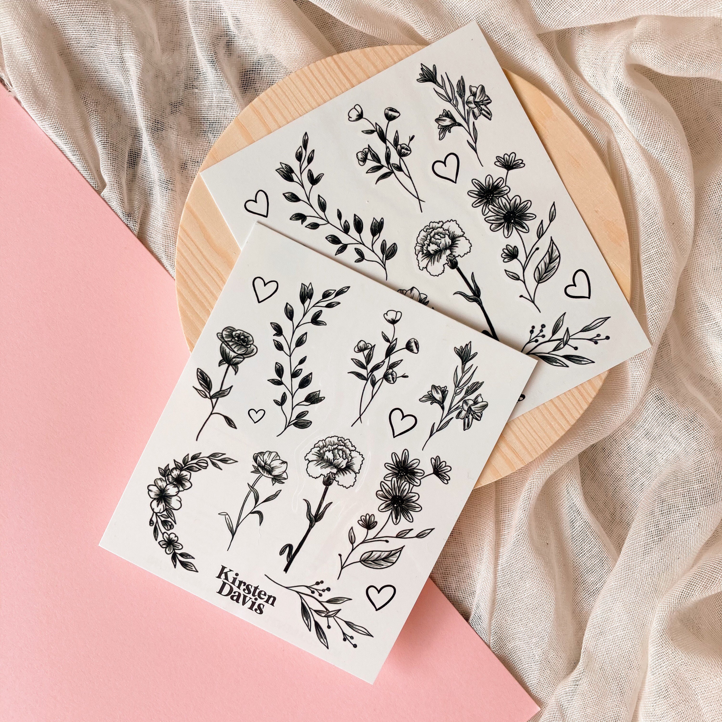 Floral Temporary Tattoo Sheet // 13 Designs // Botanical Tattoos // S…