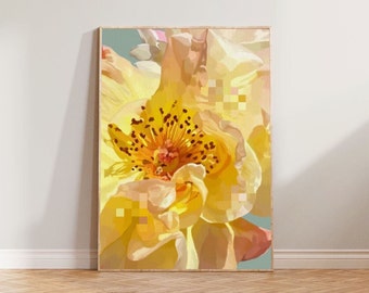 Tuscany Art Print // original pixellated floral painting, sustainable recycled wall art, pastel decor, A4 and A3