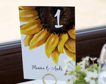 Sunflower Wedding Printable Table Card, Table Number Sign, Wedding Place Cards, Rustic Wedding Decor, Digital Download, S900