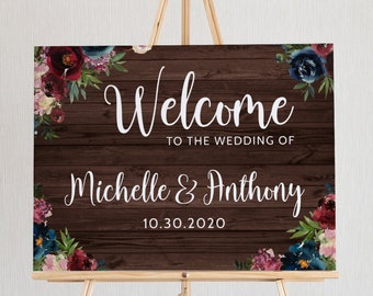 Rustic Wedding Welcome Sign Template-Marsala Wedding Sign-Barn Wood Wedding Sign-Rustic Wedding Decor-Digital Download-Templett-MFBW1