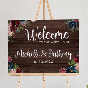 Rustic Wedding Welcome Sign Template-Marsala Wedding Sign-Barn Wood Wedding Sign-Rustic Wedding Decor-Digital Download-Templett-MFBW1