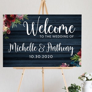 Navy Wedding Welcome Sign Template-Marsala Wedding Sign-Barn Wood Wedding Sign-Rustic Wedding Decor-Digital Download-Templett-RNMF1