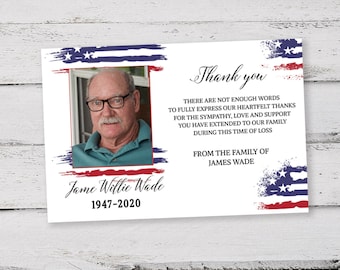 Veteran Funeral Thank You Card Template - Sympathy Thank You - Celebration of Life  - Military Funeral Keepsake - SMFC1