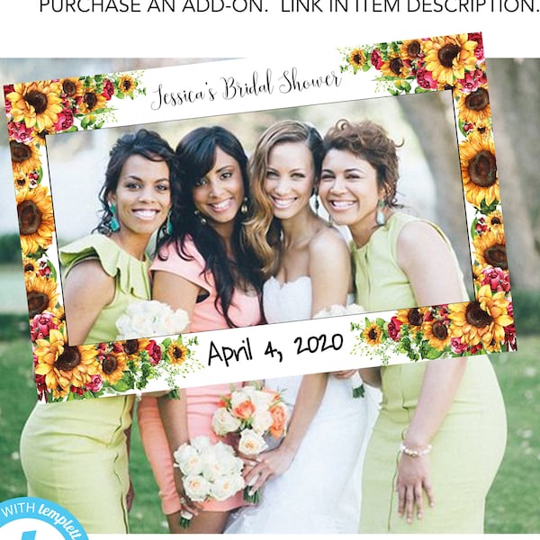 Bright Sunflowers with Roses Bridal Shower Selfie Frame - Rustic Photo Booth Frame - Sunflower Photo Prop  - Selfie Backdrop -SRW10