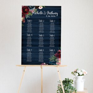 Navy Marsala Wedding Seating Chart Printable, Rustic Seating Chart, Reception Sign, Portrait Sign, Seating Chart, Digital Download,RNMF1