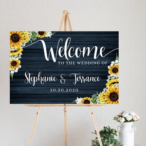 Navy Blue Sunflower Welcome to Our Wedding Sign Printable -Wedding Welcome Poster - Rustic Wedding Decor-Digital Download- Templett -RNBS1