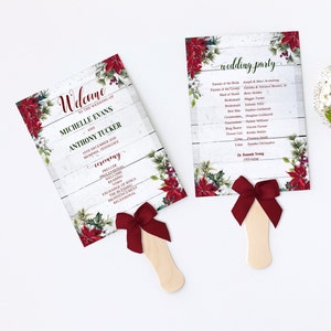 Programme de mariage Poinsettia-programme de cérémonie de mariage de Noël-modèles de programme de mariage rustique-modèle de programme de mariage imprimable-PCW2
