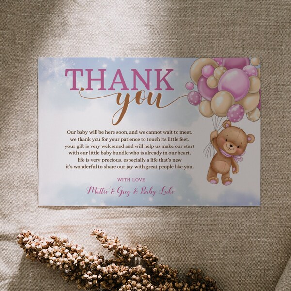 Teddy Bear Baby Shower Thank You Card Etsy Singapore