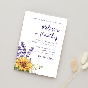 Lovely  Sunflowers and Lavender Wedding invitation Template, Rustic Wedding Theme, Digital Download