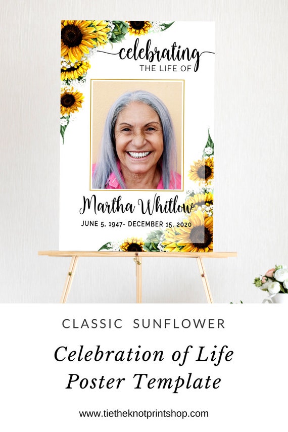 SRFC1 Sunflowers and Roses Celebration of Life Sign-Editable Funeral Welcome Sign-Custom Funeral Poster-Easy to Edit-Funeral Decor Idea