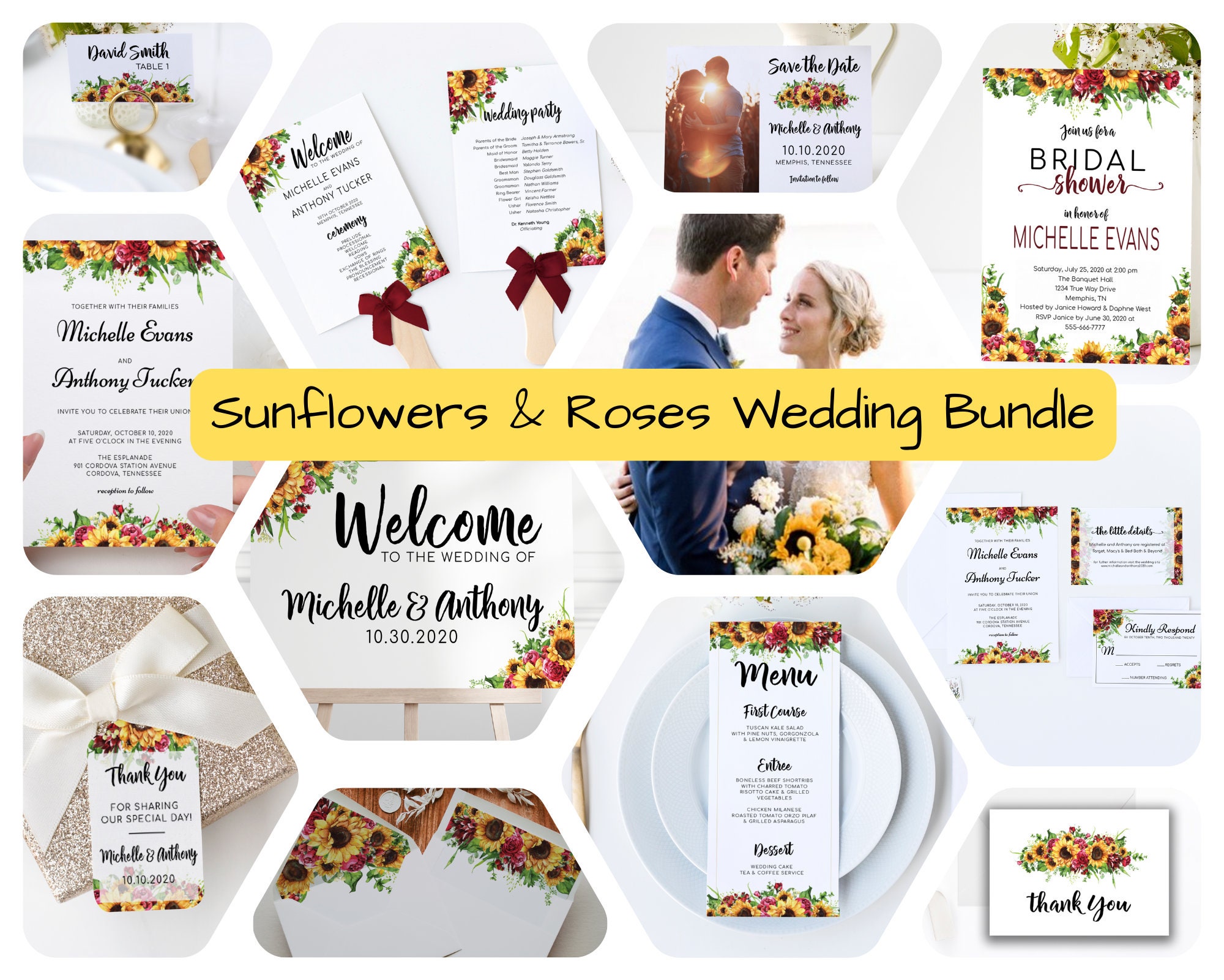 Sunflowers and Roses Wedding Printables Bundle-rustic Wedding - Etsy