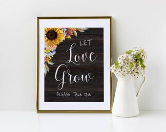 Let Love Grow Sign Template, Sunflower Favor Sign,Rustic  Wedding Sign Printable, Favor Sign, Instant Download, Templett, SF100