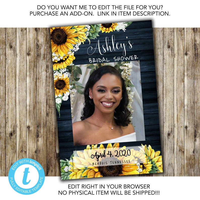 Backdrops Props Rnbs1 Navy Sunflower Selfie Station Frame Bridal Shower Selfie Frame Photo Booth Frame Large Photo Prop Digital Download Templett Paper Party Supplies