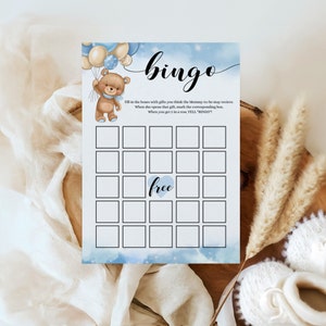 Ensemble de cartes de bingo pour baby shower Blue Bear, jeu de bingo doux et fantaisiste, jeu de bingo amusant We Can Bearly Wait vierge, téléchargement immédiat, BTBS-1