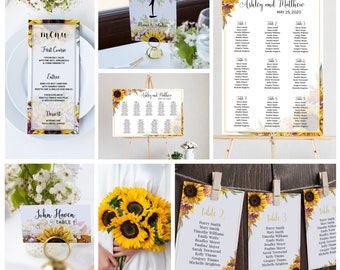 Sunflower Fall Wedding Decor,Table Number Sign,Wedding Place Cards,Sunflower Dinner Decor,Rustic Wedding Table Decor,Digital Download, SF100