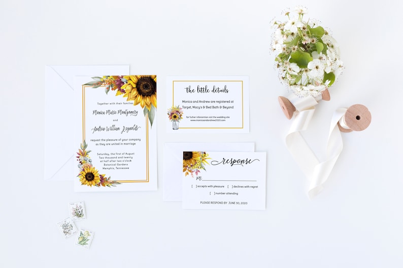 Sunflower Gift Tag Template Fall Wedding Decor Rustic Etsy