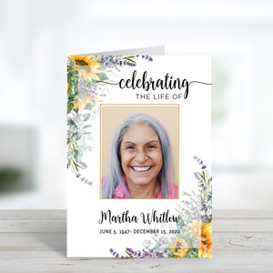 Lovely Sunflower & Lavender Funeral Program Template - Celebration of Life Program - Obituary Template -  Memorial Program -SLFC1