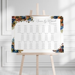 Blue Floral Wedding Seating Chart Sign Template, Large Seating Chart, Find Your Seat Sign, Wedding Seating Charts, 20 Tables, GAFW1