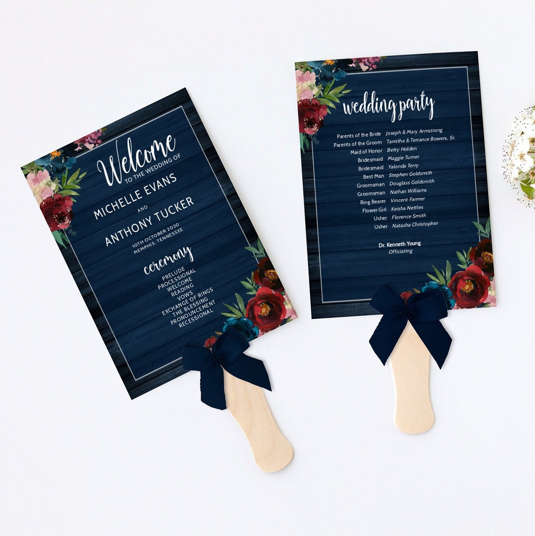 Navy Wedding Program Template-rustic Wedding Programs-fan Printable ...