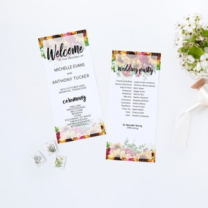 Sunflowers and Roses Wedding Program Template-rustic Wedding Fan ...