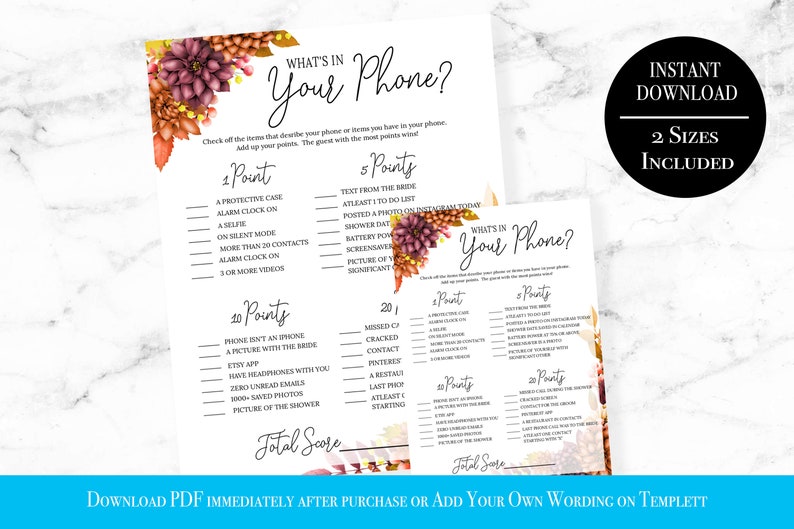 What's in Your Phone Gamewhats on Your Phonefall Bridal Shower Game