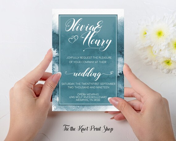 Peacock Blue Watercolor Wedding Invitation Template Diy Etsy
