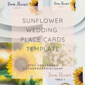 Sunflower Wedding Place Card Template, Printable Wedding Name Cards ...