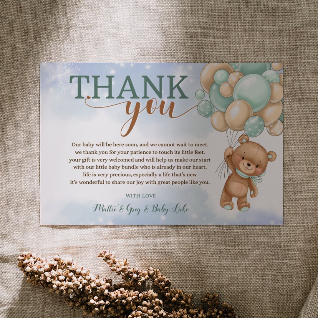 Cute We Can Bearly Wait Baby Shower Thank You Cards Printable, Teddy