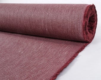 Coated 100% linen fabric 300gsm Burgundy twill - Navy blue - Moisture resistant linen fabric for crafts, textile, decoration, raincoats