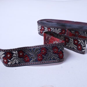 Folk Art floral Swedish folk costume Jacquard woven trim Jacquard Ribbon width 35 mm or 1.4&quot; -  Decorative trim tape Ivory white black